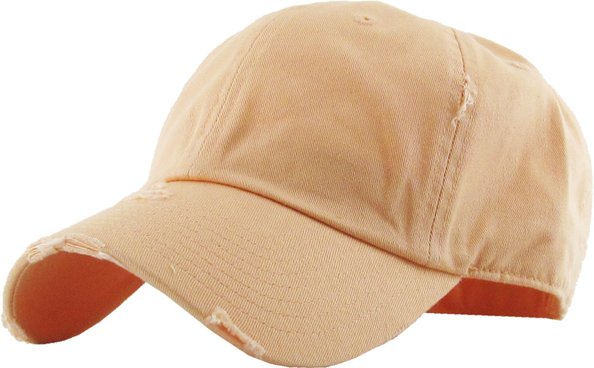 Peach Distressed Vintage Baseball Cap Front Side View